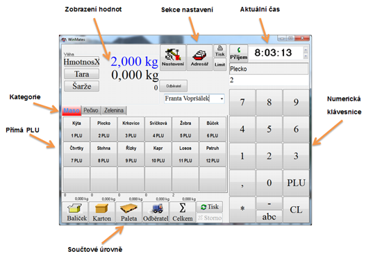 Etiketovací software - hlavní obrazovka